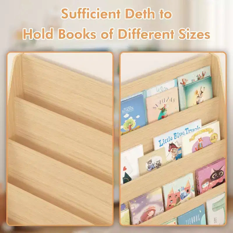 Libreria aperta per bambini a 4 ripiani con bordi arrotondati