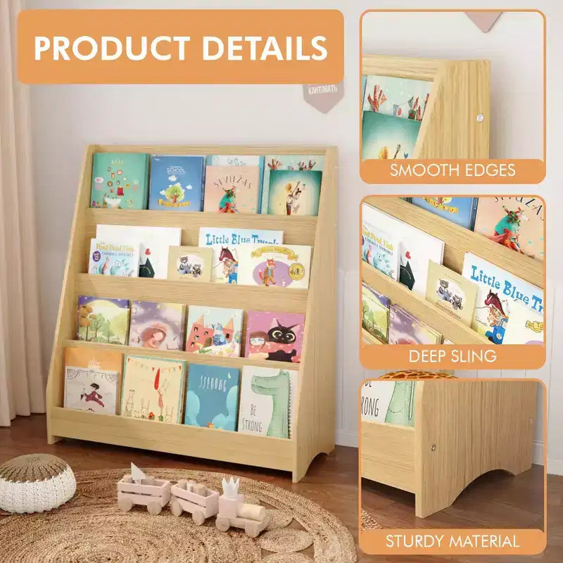 Libreria aperta per bambini a 4 ripiani con bordi arrotondati