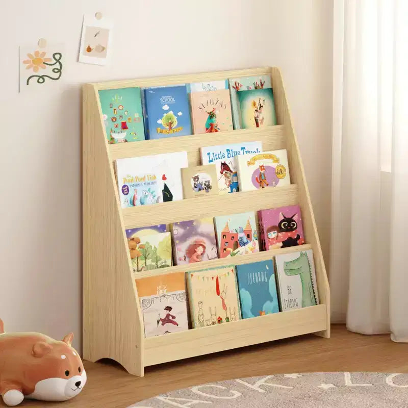 Libreria aperta per bambini a 4 ripiani con bordi arrotondati