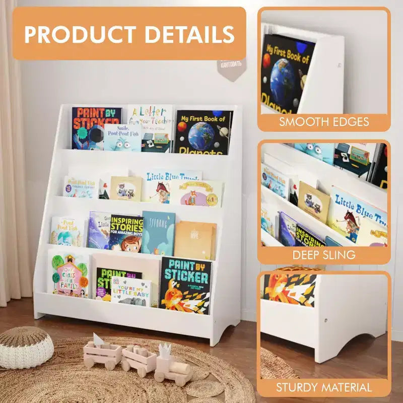 Libreria aperta per bambini a 4 ripiani con bordi arrotondati