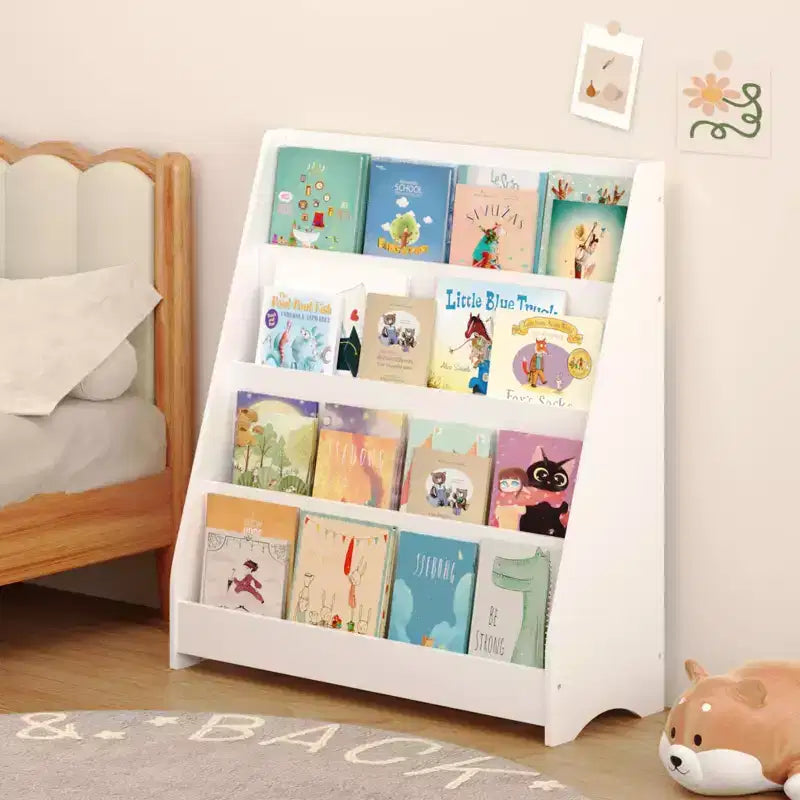 Libreria aperta per bambini a 4 ripiani con bordi arrotondati