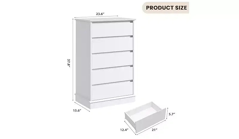 Cassettiera a 5 cassetti, Cassettiera con cassetti profondi, Cassettiera doppia grande per armadio con piano largo, Cassettiera alta in legno per soggiorno, camera da letto