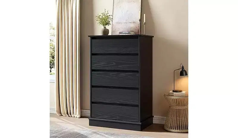 Cassettiera a 5 cassetti, Cassettiera con cassetti profondi, Cassettiera doppia grande per armadio con piano largo, Cassettiera alta in legno per soggiorno, camera da letto