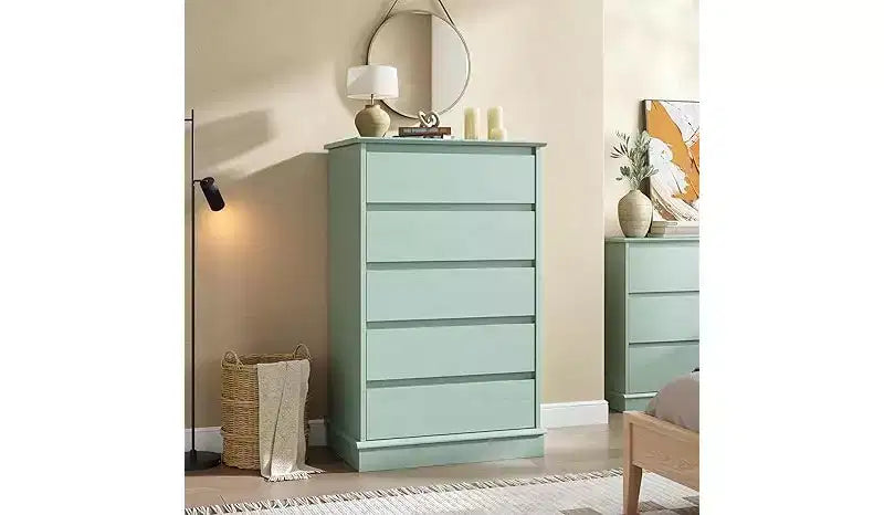 Cassettiera a 5 cassetti, Cassettiera con cassetti profondi, Cassettiera doppia grande per armadio con piano largo, Cassettiera alta in legno per soggiorno, camera da letto