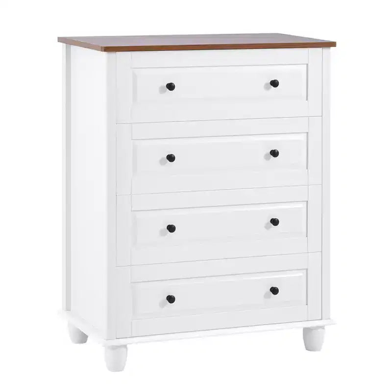 AEELLEEA Bedroom White Dresser 4 Drawers Spacious Storage Organizer Chest with Brushed Metal Handle for Living Room