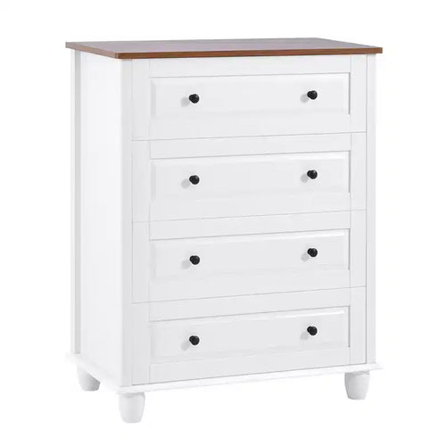 AEELLEEA Bedroom White Dresser 4 Drawers Spacious Storage Organizer Chest with Brushed Metal Handle for Living Room