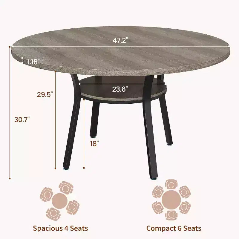 COZONY Tavolo da Pranzo Rotondo 47 per 4-6 Persone, Tavolo da Cucina Salvaspazio con Struttura in Metallo, Tavolo da Pranzo Circolare Moderno per Piccoli Spazi (Solo Tavolo)