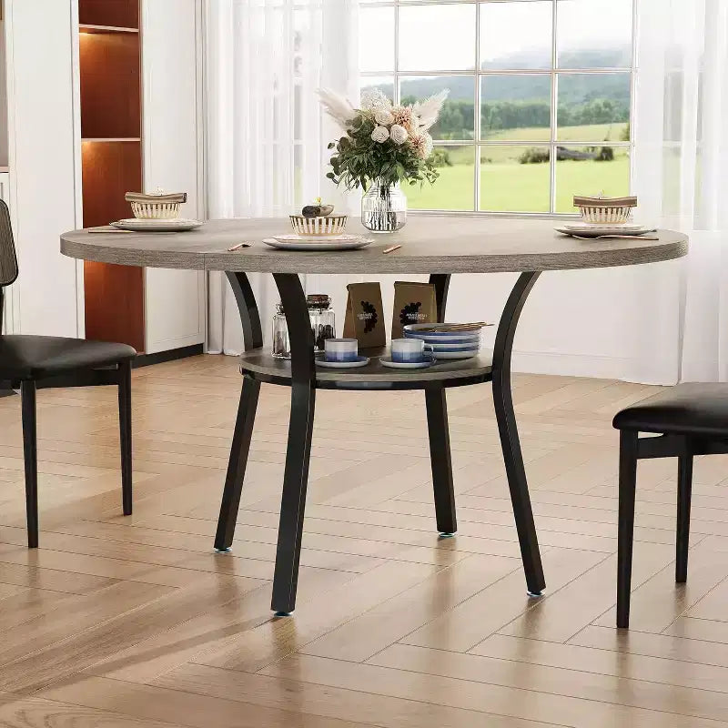 COZONY Tavolo da Pranzo Rotondo 47 per 4-6 Persone, Tavolo da Cucina Salvaspazio con Struttura in Metallo, Tavolo da Pranzo Circolare Moderno per Piccoli Spazi (Solo Tavolo)