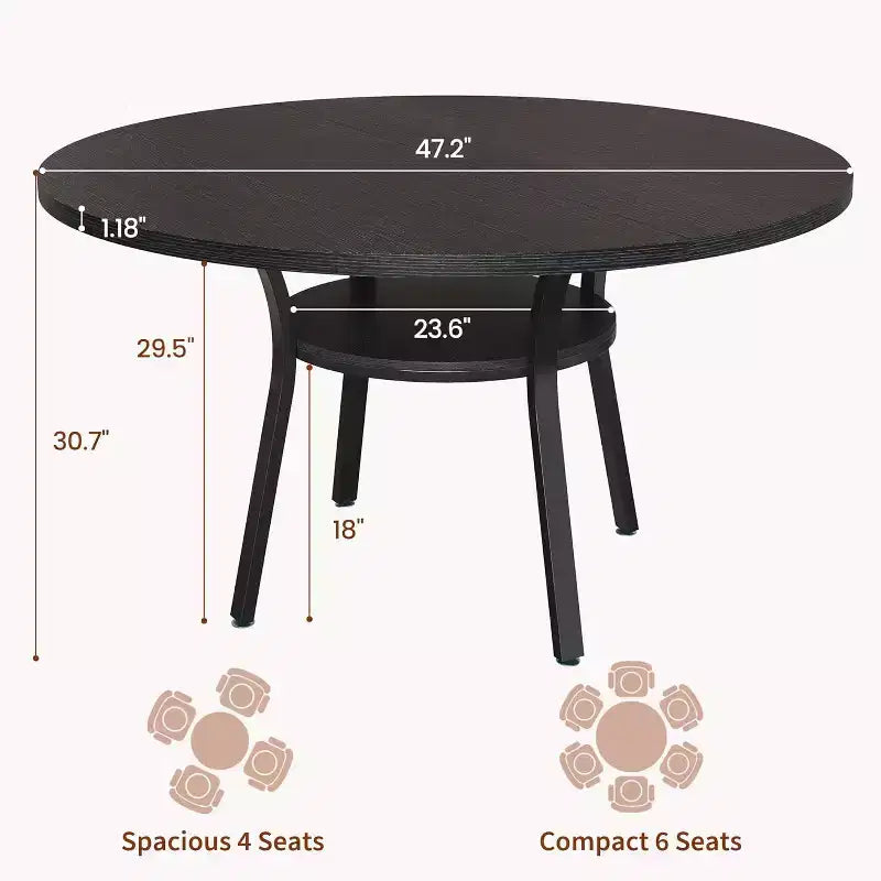 COZONY Tavolo da Pranzo Rotondo 47 per 4-6 Persone, Tavolo da Cucina Salvaspazio con Struttura in Metallo, Tavolo da Pranzo Circolare Moderno per Piccoli Spazi (Solo Tavolo)
