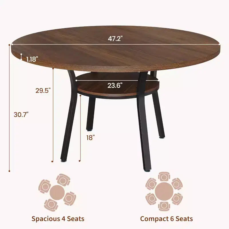 COZONY Tavolo da Pranzo Rotondo 47 per 4-6 Persone, Tavolo da Cucina Salvaspazio con Struttura in Metallo, Tavolo da Pranzo Circolare Moderno per Piccoli Spazi (Solo Tavolo)