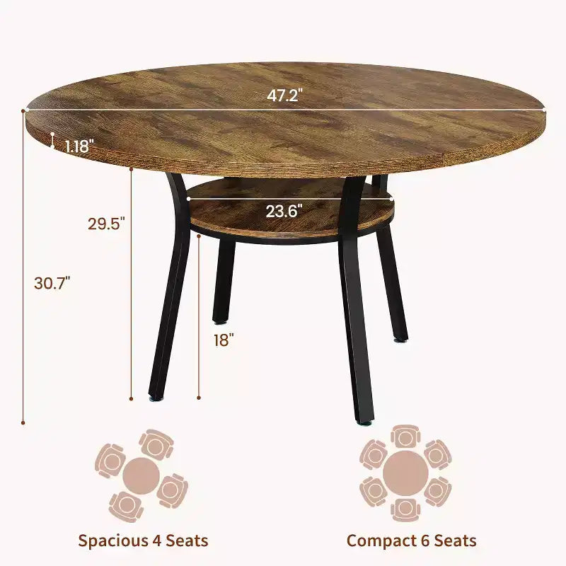COZONY Tavolo da Pranzo Rotondo 47 per 4-6 Persone, Tavolo da Cucina Salvaspazio con Struttura in Metallo, Tavolo da Pranzo Circolare Moderno per Piccoli Spazi (Solo Tavolo)