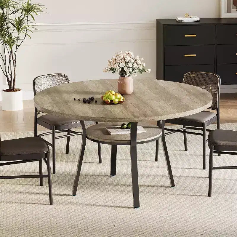 COZONY Tavolo da Pranzo Rotondo 47 per 4-6 Persone, Tavolo da Cucina Salvaspazio con Struttura in Metallo, Tavolo da Pranzo Circolare Moderno per Piccoli Spazi (Solo Tavolo)