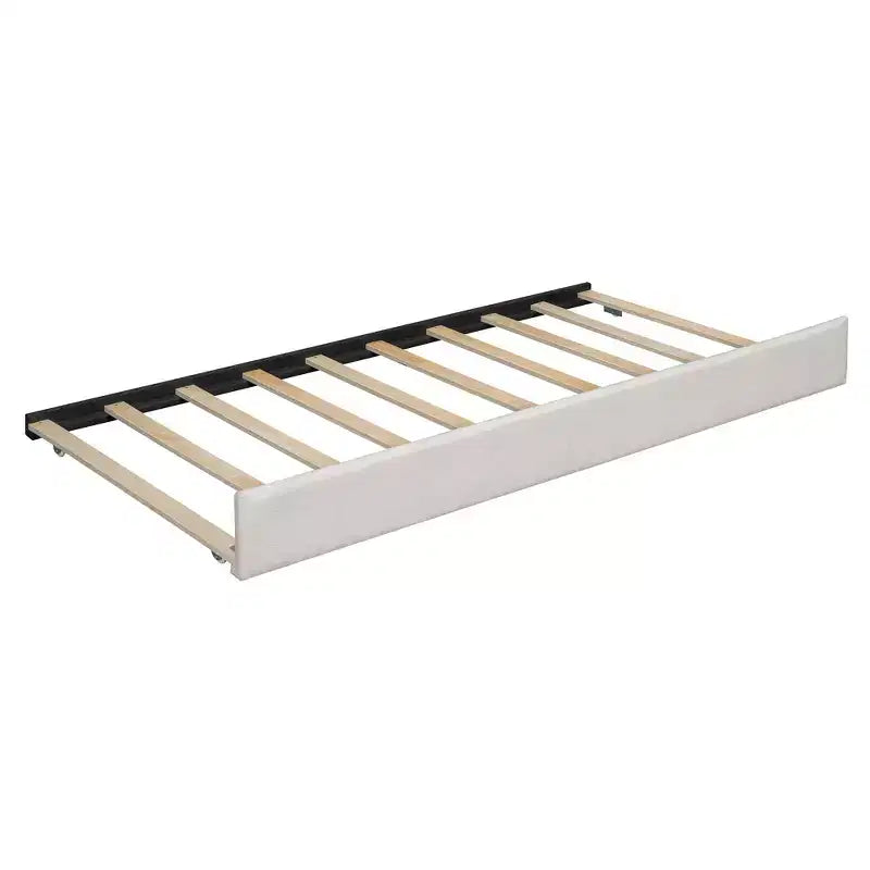 Letto a piattaforma Queen Size imbottito con testiera contenitore a ribalta, luci di lettura, 2 cassetti, ripiani e letto estraibile