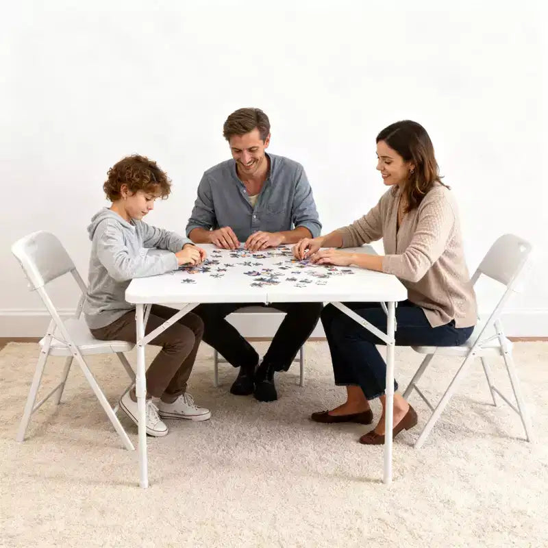 34'' Square Folding Card Table, Fold-in-Half Portable Dining Table with Handle and Safety Lock, Foldable Plastic Dining Tables Indoor Outdoor
