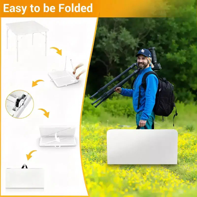Tavolo da gioco pieghevole quadrato da 34", tavolo da pranzo portatile pieghevole a metà con maniglia e blocco di sicurezza, tavoli da pranzo pieghevoli in plastica per interni ed esterni