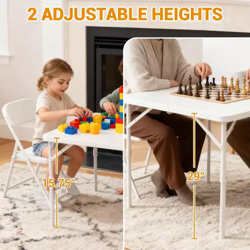 Tavolo da gioco pieghevole quadrato da 34", tavolo da pranzo portatile pieghevole a metà con maniglia e blocco di sicurezza, tavoli da pranzo pieghevoli in plastica per interni ed esterni