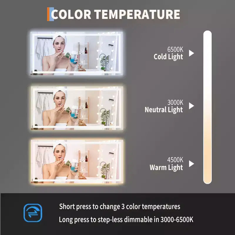 COZONY Specchio da bagno 20/60 con luci, dimmerabile, antiappannamento, infrangibile, funzione memoria, retroilluminato e illuminazione frontale, specchio da bagno per trucco