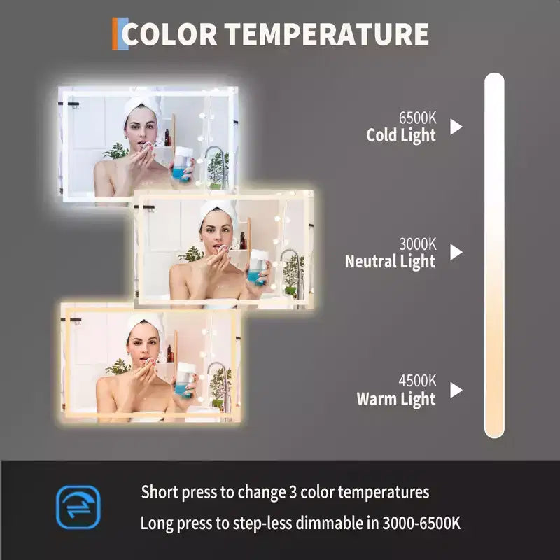 COZONY Specchio da bagno 20/60 con luci, dimmerabile, antiappannamento, infrangibile, funzione memoria, retroilluminato e illuminazione frontale, specchio da bagno per trucco