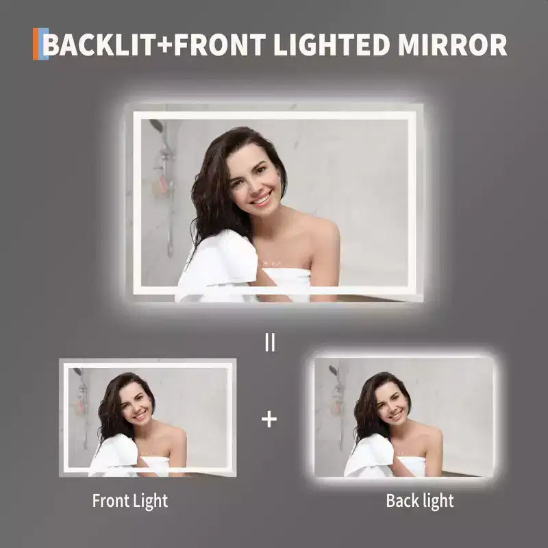 COZONY Specchio da bagno 20/60 con luci, dimmerabile, antiappannamento, infrangibile, funzione memoria, retroilluminato e illuminazione frontale, specchio da bagno per trucco