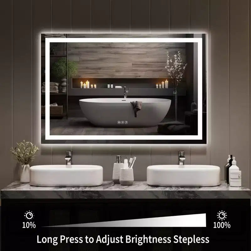 COZONY Specchio da bagno 20/60 con luci, dimmerabile, antiappannamento, infrangibile, funzione memoria, retroilluminato e illuminazione frontale, specchio da bagno per trucco