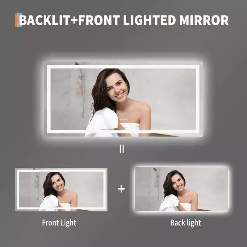 COZONY Specchio da bagno 20/60 con luci, dimmerabile, antiappannamento, infrangibile, funzione memoria, retroilluminato e illuminazione frontale, specchio da bagno per trucco