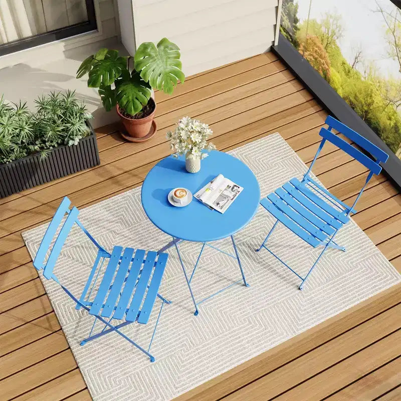 Set da Bistrò per Patio da 3 Pezzi, Set di Mobili da Esterno con Tavolo Rotondo e 2 Sedie Pieghevoli, per Portico, Balcone, Giardino