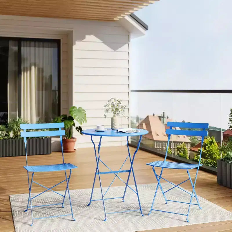 Set da Bistrò per Patio da 3 Pezzi, Set di Mobili da Esterno con Tavolo Rotondo e 2 Sedie Pieghevoli, per Portico, Balcone, Giardino