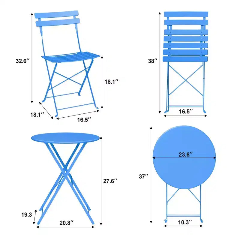 Set da Bistrò per Patio da 3 Pezzi, Set di Mobili da Esterno con Tavolo Rotondo e 2 Sedie Pieghevoli, per Portico, Balcone, Giardino