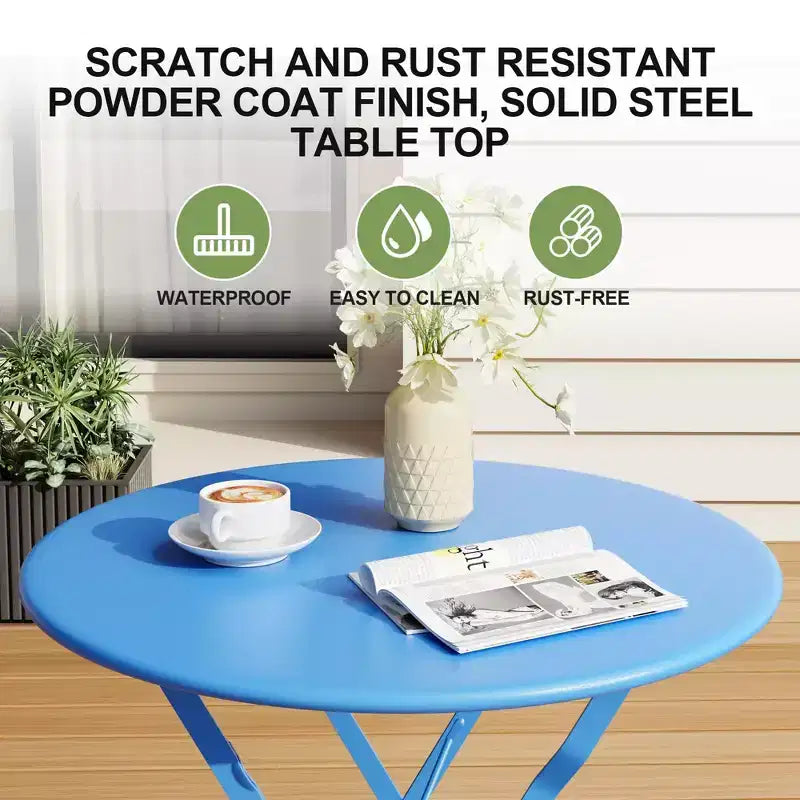 Set da Bistrò per Patio da 3 Pezzi, Set di Mobili da Esterno con Tavolo Rotondo e 2 Sedie Pieghevoli, per Portico, Balcone, Giardino