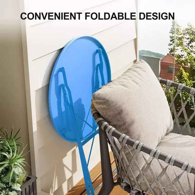 Set da Bistrò per Patio da 3 Pezzi, Set di Mobili da Esterno con Tavolo Rotondo e 2 Sedie Pieghevoli, per Portico, Balcone, Giardino