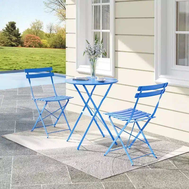 Set da Bistrò per Patio da 3 Pezzi, Set di Mobili da Esterno con Tavolo Rotondo e 2 Sedie Pieghevoli, per Portico, Balcone, Giardino