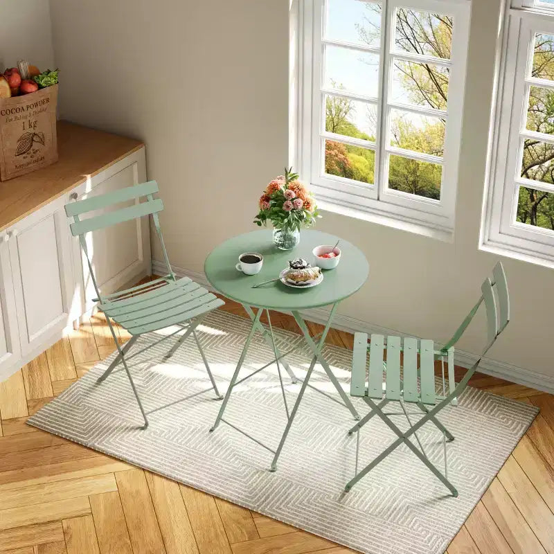 Set da Bistrò per Patio da 3 Pezzi, Set di Mobili da Esterno con Tavolo Rotondo e 2 Sedie Pieghevoli, per Portico, Balcone, Giardino