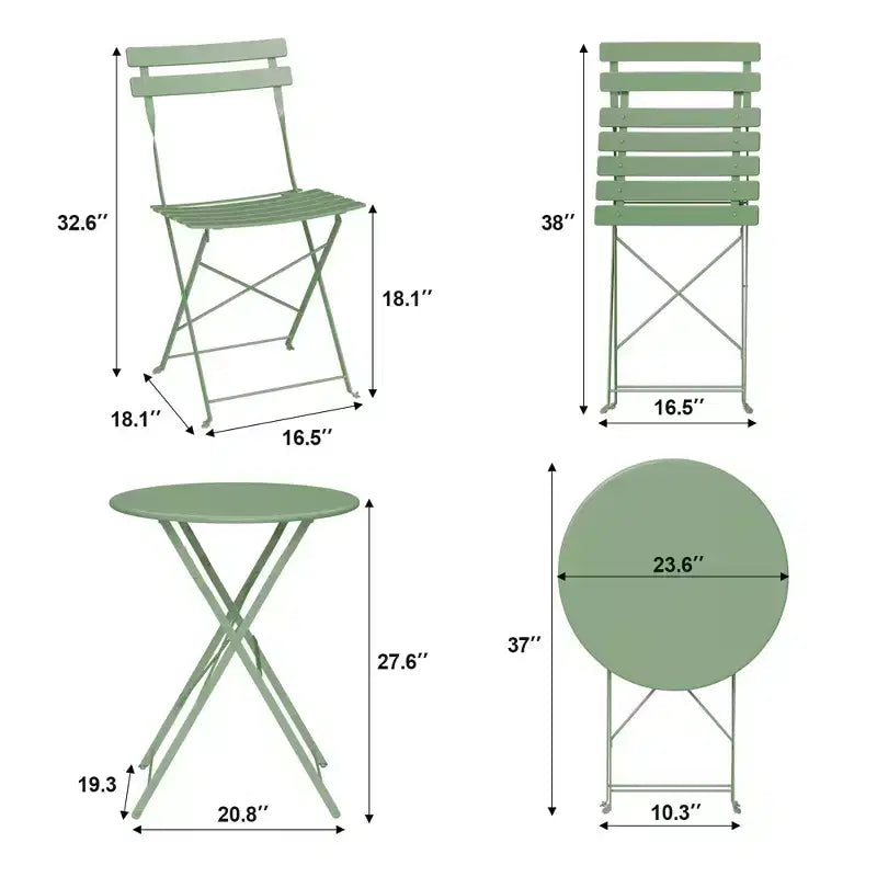 Set da Bistrò per Patio da 3 Pezzi, Set di Mobili da Esterno con Tavolo Rotondo e 2 Sedie Pieghevoli, per Portico, Balcone, Giardino