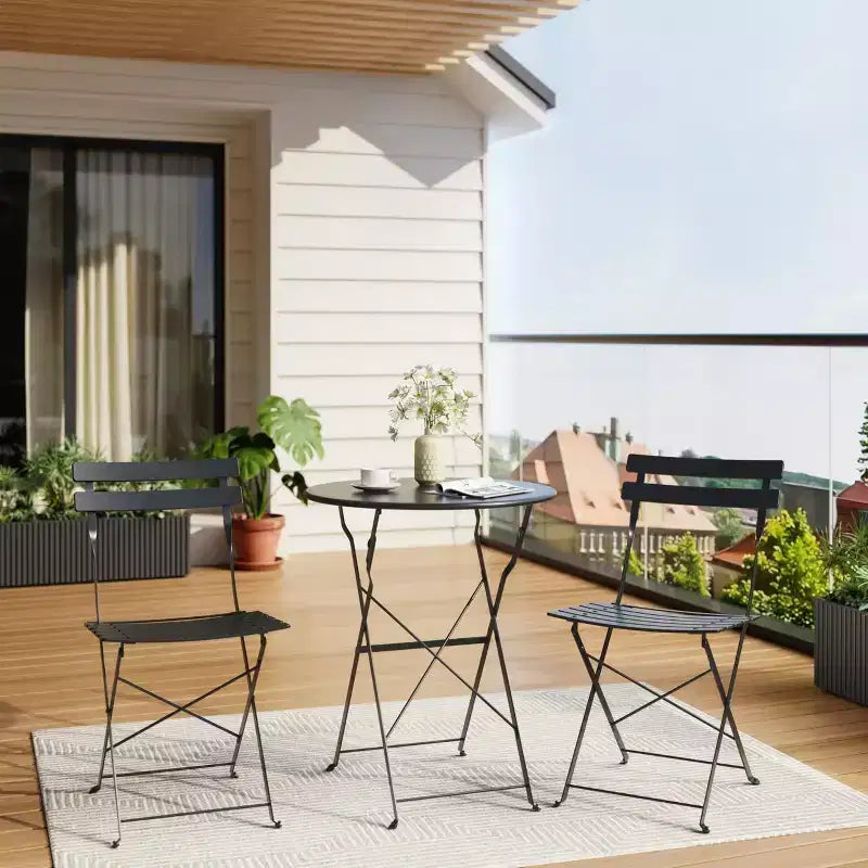 Set da Bistrò per Patio da 3 Pezzi, Set di Mobili da Esterno con Tavolo Rotondo e 2 Sedie Pieghevoli, per Portico, Balcone, Giardino