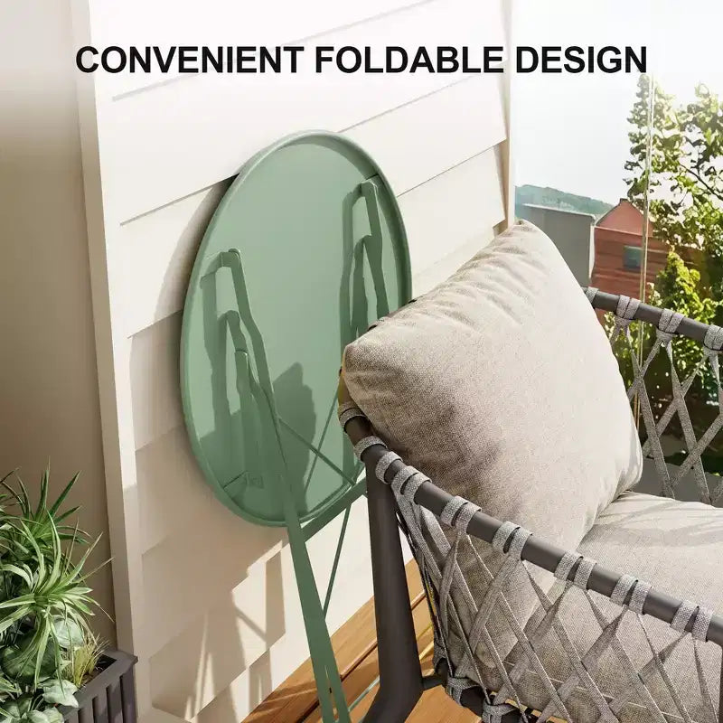 Set da Bistrò per Patio da 3 Pezzi, Set di Mobili da Esterno con Tavolo Rotondo e 2 Sedie Pieghevoli, per Portico, Balcone, Giardino