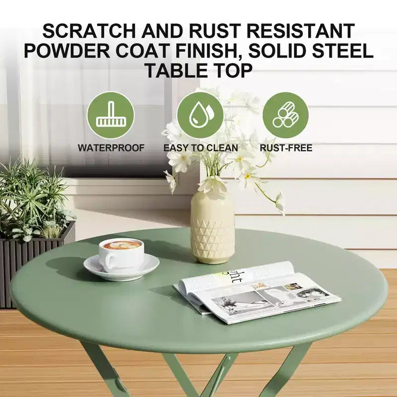 Set da Bistrò per Patio da 3 Pezzi, Set di Mobili da Esterno con Tavolo Rotondo e 2 Sedie Pieghevoli, per Portico, Balcone, Giardino