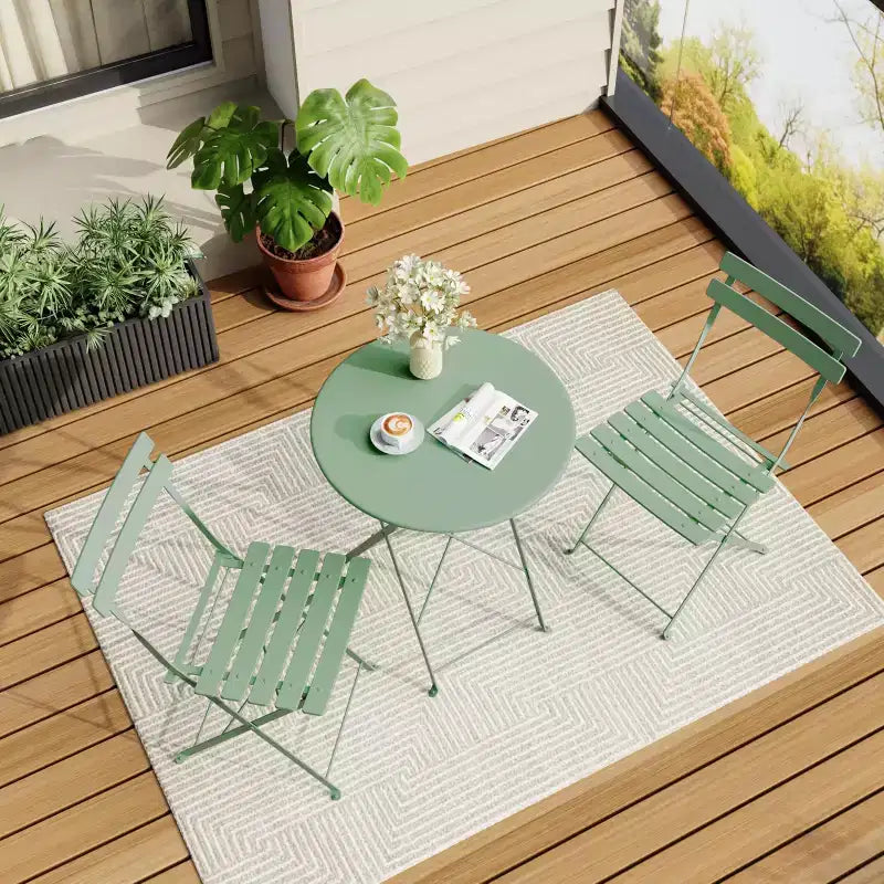 Set da Bistrò per Patio da 3 Pezzi, Set di Mobili da Esterno con Tavolo Rotondo e 2 Sedie Pieghevoli, per Portico, Balcone, Giardino