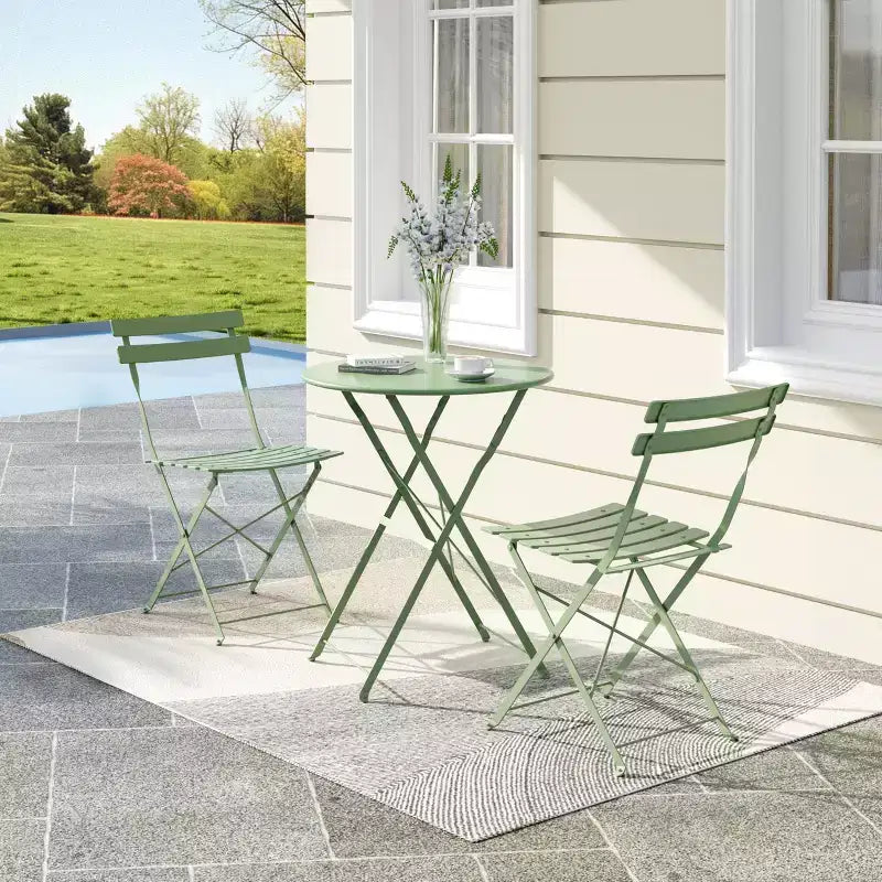 Set da Bistrò per Patio da 3 Pezzi, Set di Mobili da Esterno con Tavolo Rotondo e 2 Sedie Pieghevoli, per Portico, Balcone, Giardino