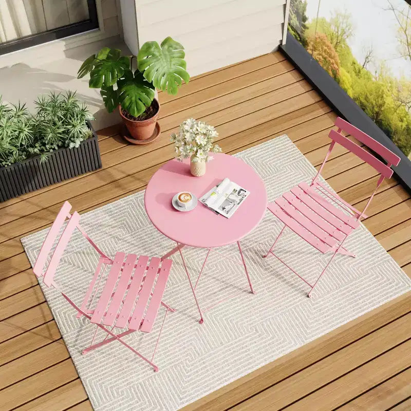 Set da Bistrò per Patio da 3 Pezzi, Set di Mobili da Esterno con Tavolo Rotondo e 2 Sedie Pieghevoli, per Portico, Balcone, Giardino