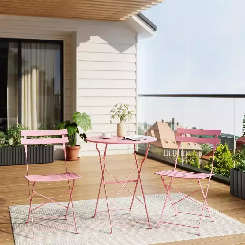 Set da Bistrò per Patio da 3 Pezzi, Set di Mobili da Esterno con Tavolo Rotondo e 2 Sedie Pieghevoli, per Portico, Balcone, Giardino