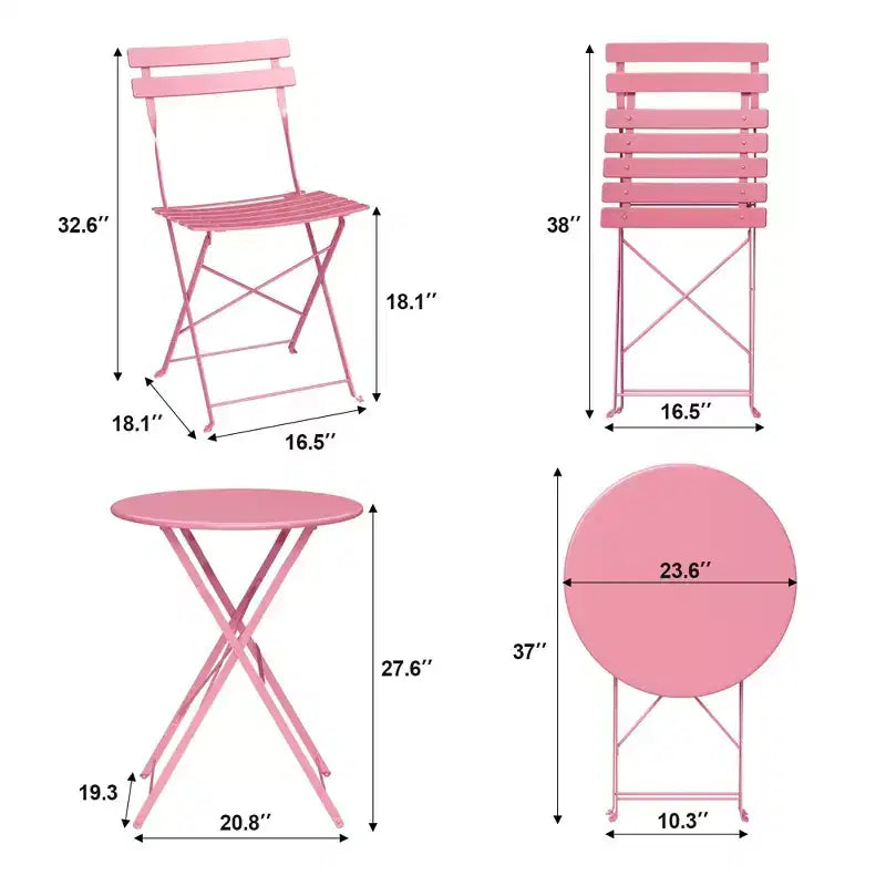 Set da Bistrò per Patio da 3 Pezzi, Set di Mobili da Esterno con Tavolo Rotondo e 2 Sedie Pieghevoli, per Portico, Balcone, Giardino