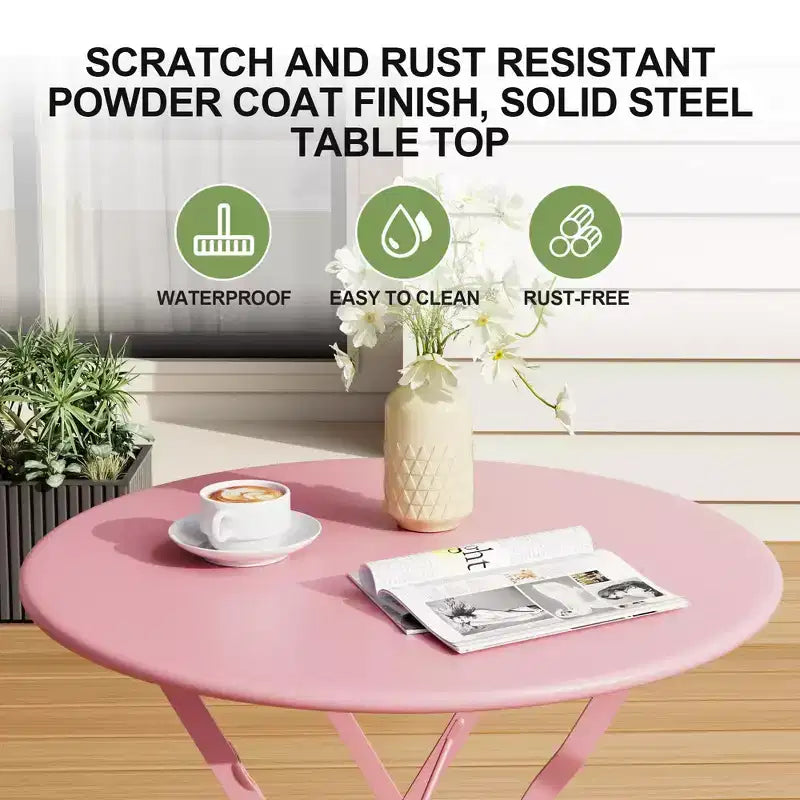Set da Bistrò per Patio da 3 Pezzi, Set di Mobili da Esterno con Tavolo Rotondo e 2 Sedie Pieghevoli, per Portico, Balcone, Giardino