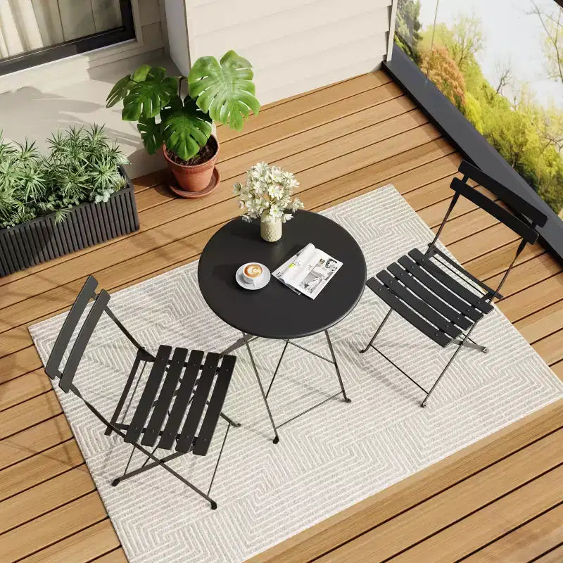 Set da Bistrò per Patio da 3 Pezzi, Set di Mobili da Esterno con Tavolo Rotondo e 2 Sedie Pieghevoli, per Portico, Balcone, Giardino