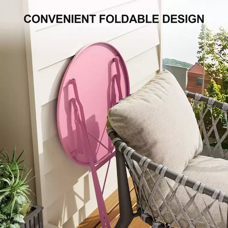 Set da Bistrò per Patio da 3 Pezzi, Set di Mobili da Esterno con Tavolo Rotondo e 2 Sedie Pieghevoli, per Portico, Balcone, Giardino