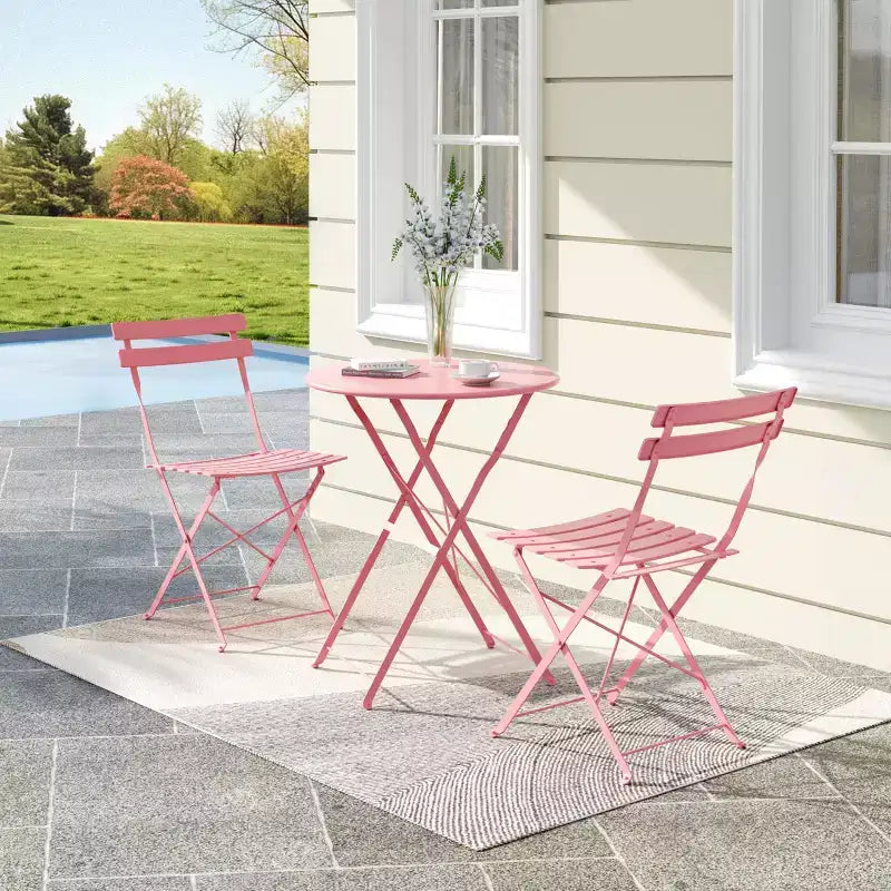 Set da Bistrò per Patio da 3 Pezzi, Set di Mobili da Esterno con Tavolo Rotondo e 2 Sedie Pieghevoli, per Portico, Balcone, Giardino