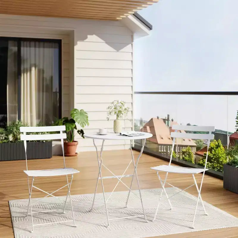 Set da Bistrò per Patio da 3 Pezzi, Set di Mobili da Esterno con Tavolo Rotondo e 2 Sedie Pieghevoli, per Portico, Balcone, Giardino