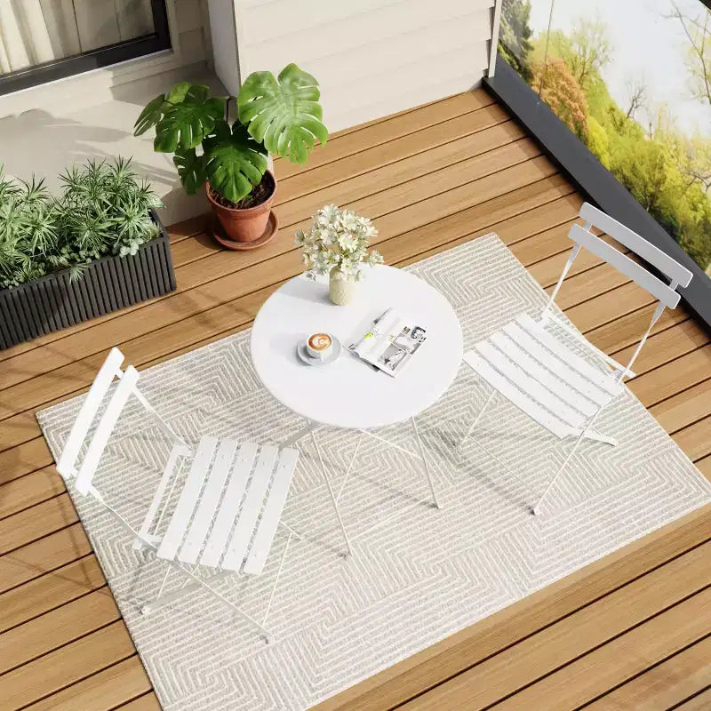 Set da Bistrò per Patio da 3 Pezzi, Set di Mobili da Esterno con Tavolo Rotondo e 2 Sedie Pieghevoli, per Portico, Balcone, Giardino