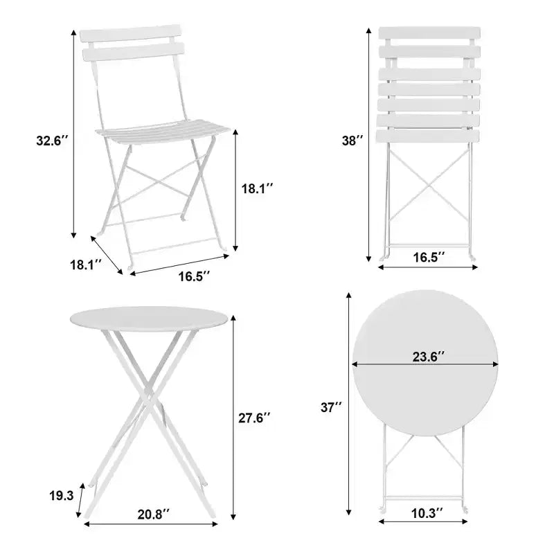 Set da Bistrò per Patio da 3 Pezzi, Set di Mobili da Esterno con Tavolo Rotondo e 2 Sedie Pieghevoli, per Portico, Balcone, Giardino