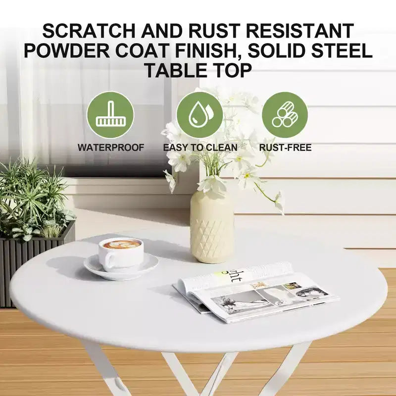 Set da Bistrò per Patio da 3 Pezzi, Set di Mobili da Esterno con Tavolo Rotondo e 2 Sedie Pieghevoli, per Portico, Balcone, Giardino