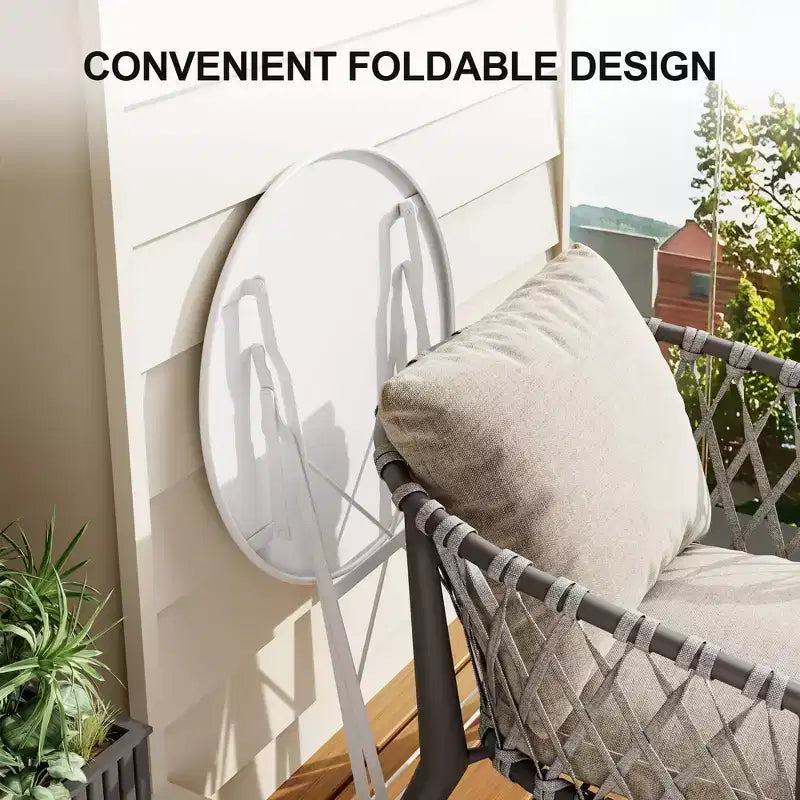 Set da Bistrò per Patio da 3 Pezzi, Set di Mobili da Esterno con Tavolo Rotondo e 2 Sedie Pieghevoli, per Portico, Balcone, Giardino